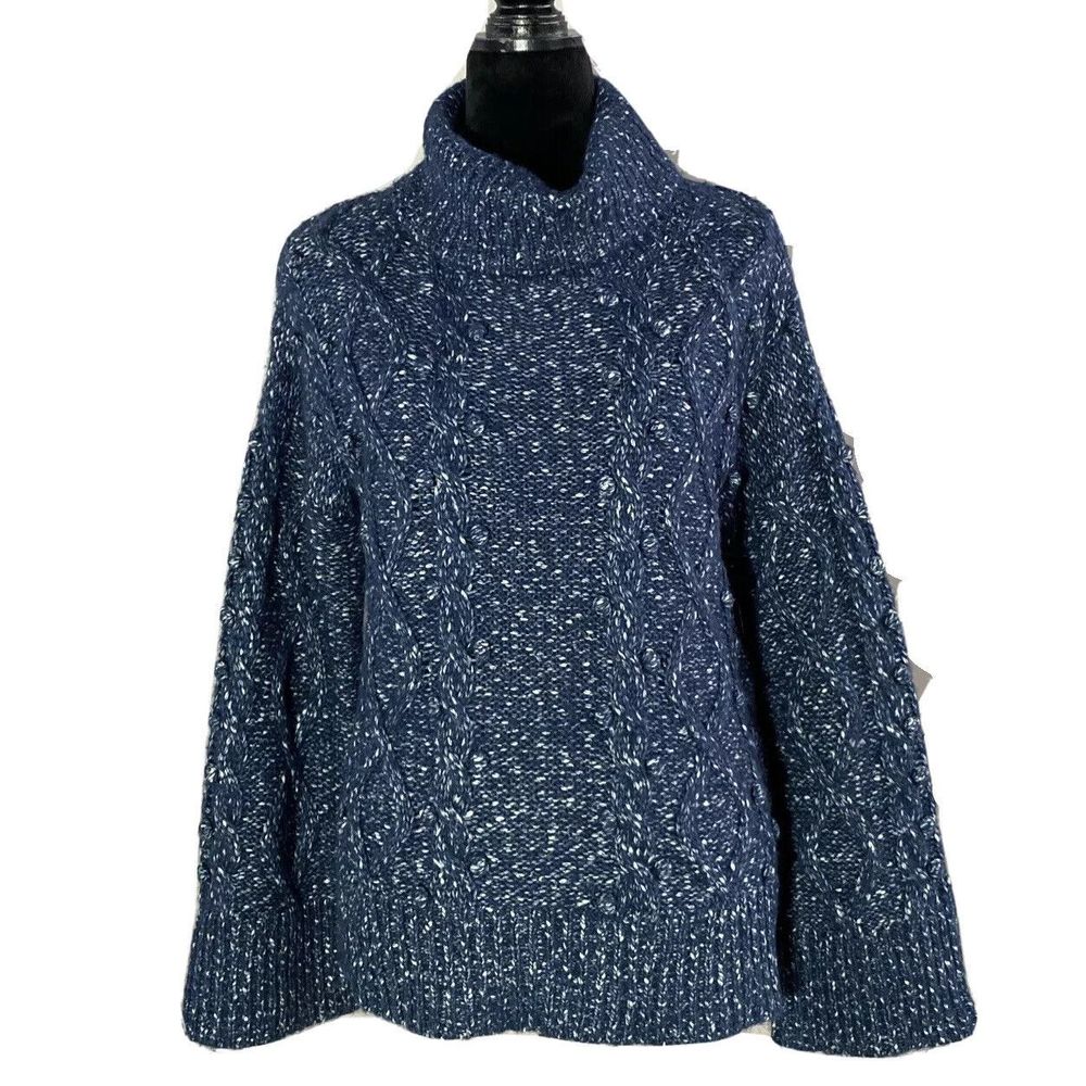 NEW Kate Spade Sweater M Heather Blue Turtleneck Chunky‎ Broome Wide Sl Oversize